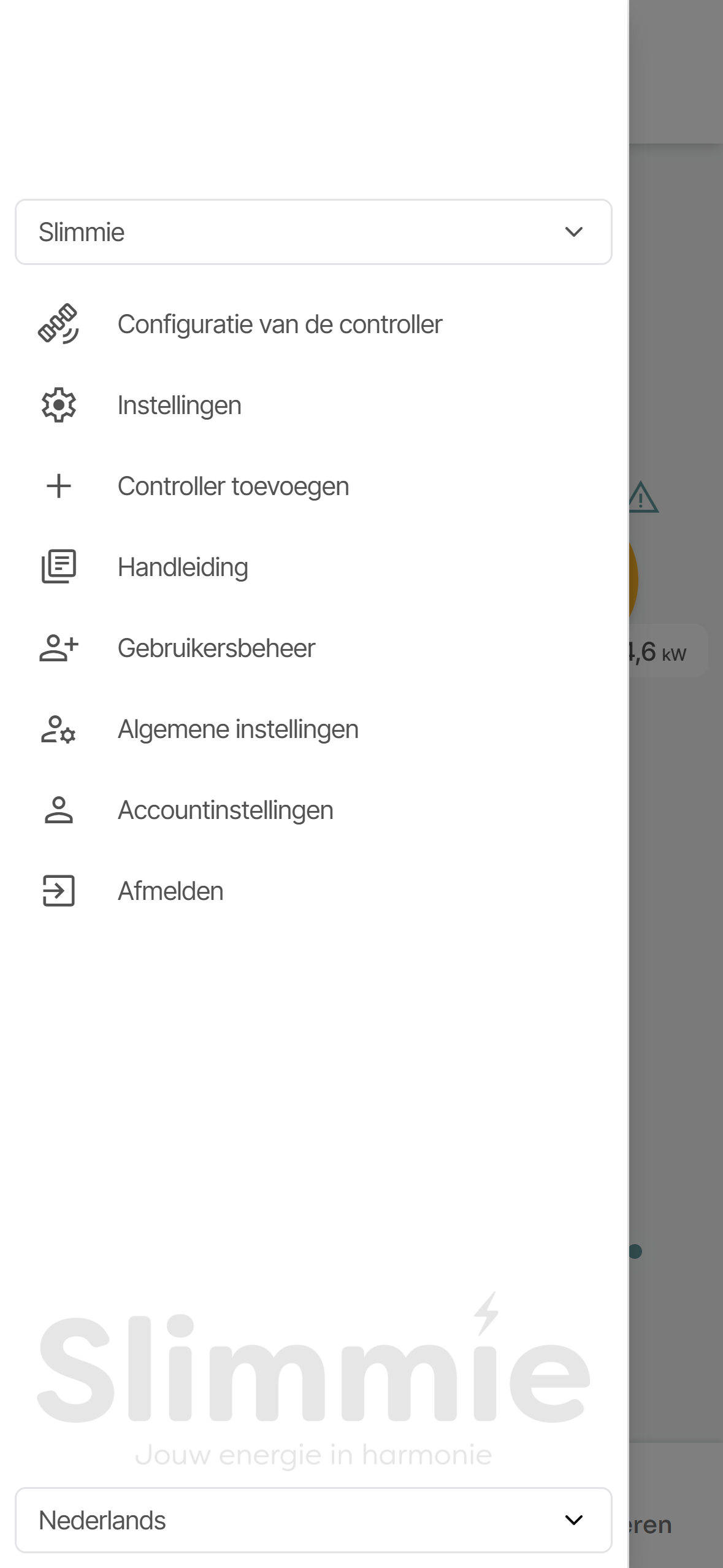 Menu van de Slimmie App