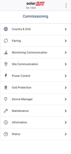 SetApp Commissioning menu